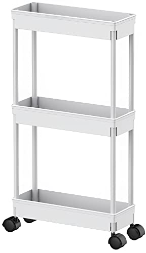 Sooyee Slim 3 Tier Rolling Cart with Wheels, Storage Cart,White - color: White, size: Slim 3 Tier
