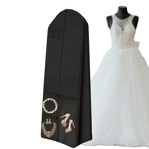 72" Long Wedding Dress Garment Bag with 10" Gusset, Bridal Gown Storage Cover with 4 Pockets, Dress Bag for Women Gowns,Prom,Ballgowns, (Black and Clear) - color: Black and Clear