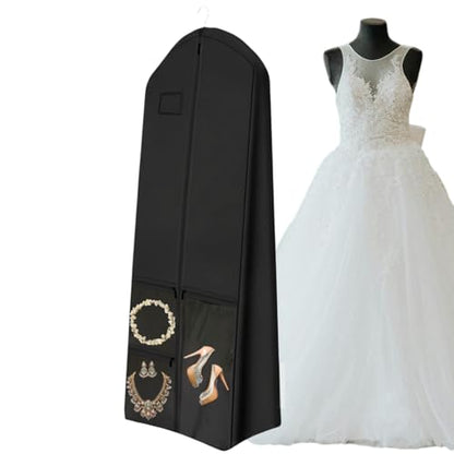72" Long Wedding Dress Garment Bag with 10" Gusset, Bridal Gown Storage Cover with 4 Pockets, Dress Bag for Women Gowns,Prom,Ballgowns, (Black and Clear) - color: Black and Clear
