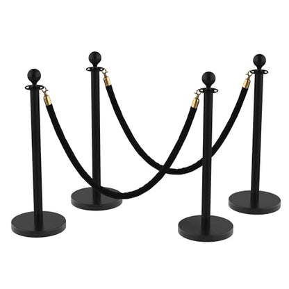 4Pcs Stanchions Post and Velvet Ropes, Crowd Control Barriers with Weighted Base, Red Carpet Runner Poles, Retractable Safety Barriers for Party, Wedding, Theater, Event, Hotel - color: Black, size: without Red Carpet