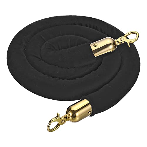 PATIKIL 5 Feet Black Velvet Stanchion Rope, Crowd Control Barrier Rope with Snap Hooks for Posts Stand Queue Divider of Hotel Theater, Golden - color: Black, size: 5 Feet