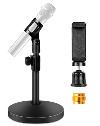 BILIONE Desktop Microphone Stand with Microphone and Cell Phone Clip - size: Upgraded 101S