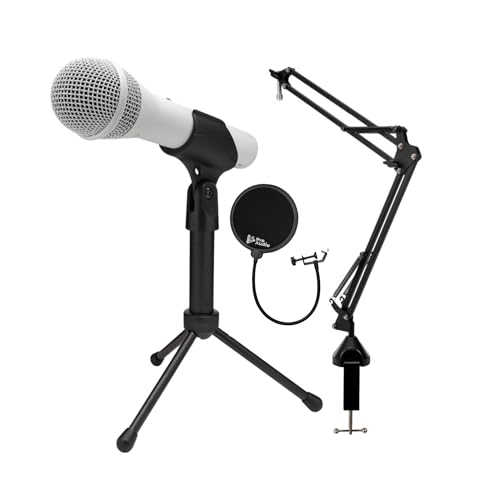 SAMSON Q2U USB and XLR Handheld Dynamic Microphone Bundle | Includes Desktop Boom Arm Microphone Stand and Pop Filter for Broadcasting and Recording Microphones