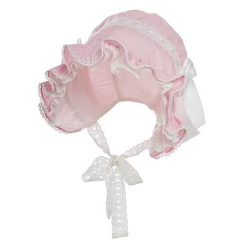 BPURB Victorian Lace Bonnet Colonial Pioneer Hat for Halloween Costume - color: Pink
