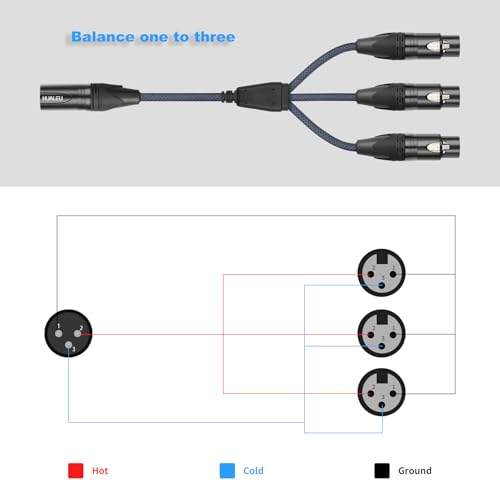 2FT 3Pin XLR Male to 3 Female Y Splitter Cable,XLR Splitter 1 Male to 3 Female Audio Cable for Mixer, Microphone - size: 2Feet, style: XLR 1 M To 3 F