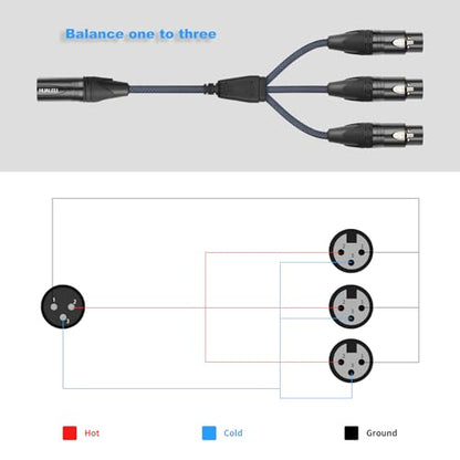 5FT 3Pin XLR 1 Male to 3 Female Y Splitter Cable,3 Way XLR Splitter Balance 1 Male to 3 Female Audio Cable for Mixer, Microphone,3 Microphones are Connected to one Input - size: 5Feet, style: XLR 1 M To 3 F