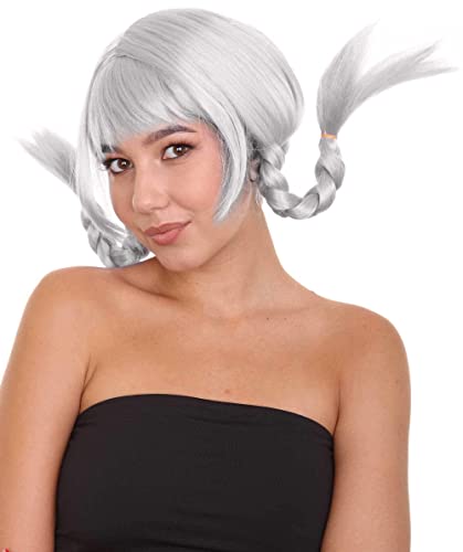 HPO Bavarian Double Braided Wig, Breathable Capless Cap, Premium Handcrafted Wig, Designed for comfort fit, flame retardent synthetic fiber (Grey) - color: Grey