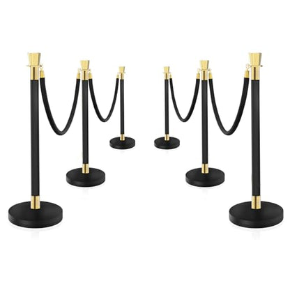 Black Stainless Steel Stanchions Rope - Crowd Control Barriers with Red Carpet Safety Barrier, Velvet Ropes and Posts & Retractable Belts for Party Theater Weddings, Museums - 6 Pcs - color: Black, size: 6Pcs