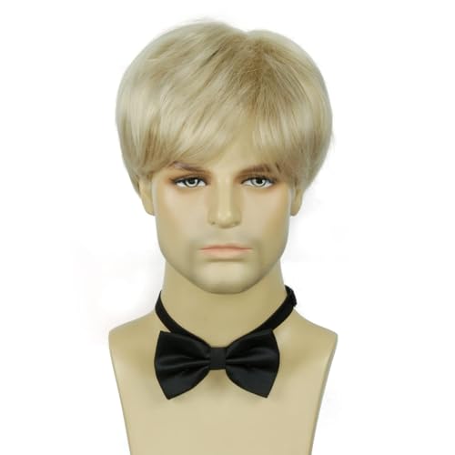Mens Blonde Wig,Short Straight Natural Hair Synthetic Full Wig for Man Men Guy Cosplay Anime Party Costume Anime Men's Wigs - color: Blonde