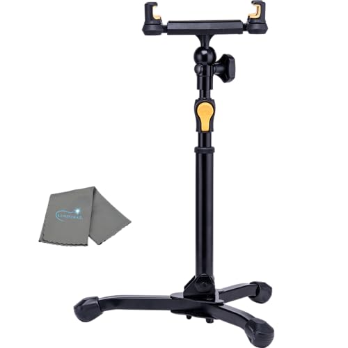 Hercules Stands DG307B-TS2 Tabletop Tablet & Smartphone Stand, 360 Degree Adjustment, One-Handed Height Adjustable, Weighted Base, Compatible with iPad & Samung Galaxy Tablet, Bundle w/ Cleaning Cloth - style: Tabletop