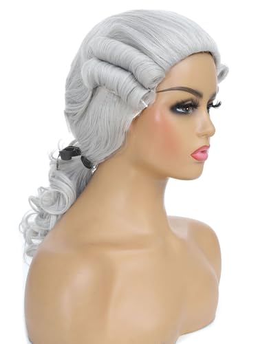 Adequate Judge Colonial Wig for Women,Founding Father Costume,George Washington Costume,Revolutionary War,Halloween Costume Wig (Light Gray) - color: C-Light Gray