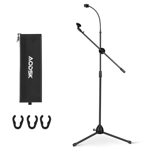 AODSK Deluxe Mic Stand Boom Tripod with Gooseneck & Twist Clutch,22"-68" | Quick Assembly, with Carrying Bag, 2 Mic Clips, Height Adjustable 22"-68",for Singing, Stage, Performance, Conference - style: Gooseneck version