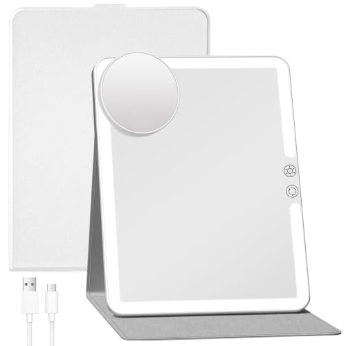 FUNTOUCH 2500mAh Large Rechargeable Travel Makeup Mirror with Light (White) - color: White C