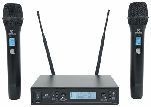 Rockville RPG122K 12" Powered PA Speaker Pair with 2 UHF Wireless Mics | 1000W Peak / 250W RMS, Bluetooth, USB/SD/FM, 2 Speaker Stands, Wired Microphone, RWM-200 H2 200-Channel System, 2-Items