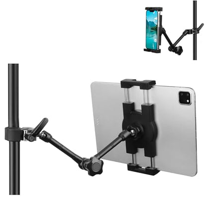 Mippko iPad Holder for Microphone Stand/Mic Music Stand,Tablet Mount Compatible with 4.7~12.9" / Nexus/LG G Pads/e-Reader/Switch/iPhone,360° Adjustable 10" Long Aluminum Alloy Arm