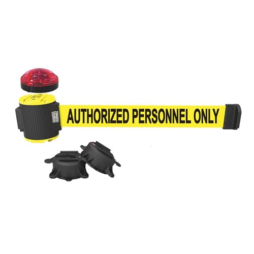 Banner Stakes MH5003L Magnetic Wall Mount 30 ft Belt Barrier w/Strobe - color: Yellow: Authorized Personnel Only, size: 30'