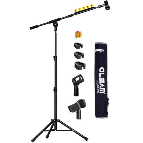 GLEAM Microphone Stand for Light Microphone less than 1 LB - Tripod Boom Arm Mic Stand with Carrying Bag, 2 Mic Clips and Screw Adapter Portable for Singing Performance Wedding Stage and Mic Mount - size: Tripod