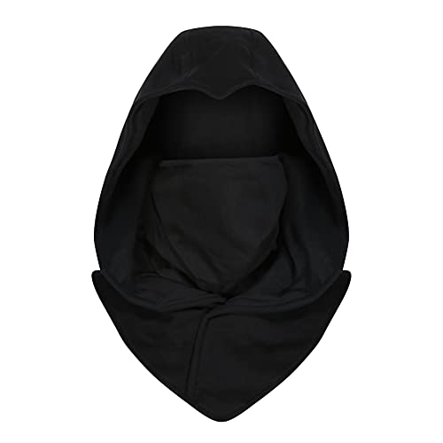 Assassin Hood and Mask Cotton Ninja Balaclava Adaptable Hoodie Casual Ren Faire Cosplay LARP Costume Cowl - color: Black