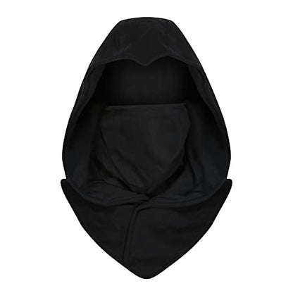 Assassin Hood and Mask Cotton Ninja Balaclava Adaptable Hoodie Casual Ren Faire Cosplay LARP Costume Cowl - color: Black