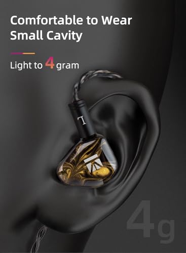 KBEAR KB01 in Ear Monitor, 10mm Beryllium Diaphragm Dynamic Driver IEMs, HiFi Gaming Earbuds with Clarity Sound 3D-Printed Resin Shell, 6N OFC 2PIN Cable for Musicians Audio Engineers Singers (Gold) - color: Gold