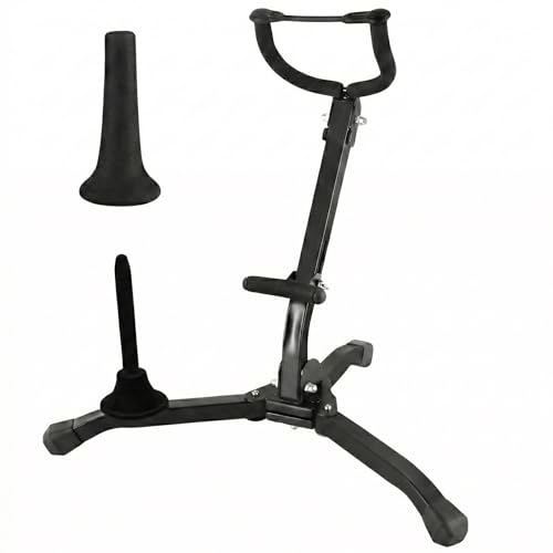 Alto Tenor Saxophone Stand with Clarinet Flute Peg | Foldable Metal Tripod Sax Holder, Portable Woodwind Instrument Rack for Stage and Travel, Black - size: M