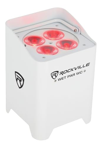 Rockville Wet PAR WC White 108W LED Wash Light, IP65 Water-Resistant, Rechargeable, Wireless DMX, App Control, RGBWA+UV, for DJ Events and Outdoor Parties