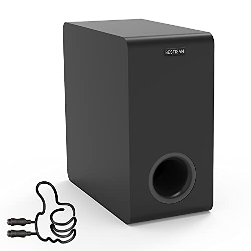 Bestisan Powered Subwoofer, 6.5“ Side-Firing Woofer | Small Home Audio Subwoofer in Slim Compact Design for Receiver, RCA, LFE, AUX Input, High-Level Speaker Input & Output