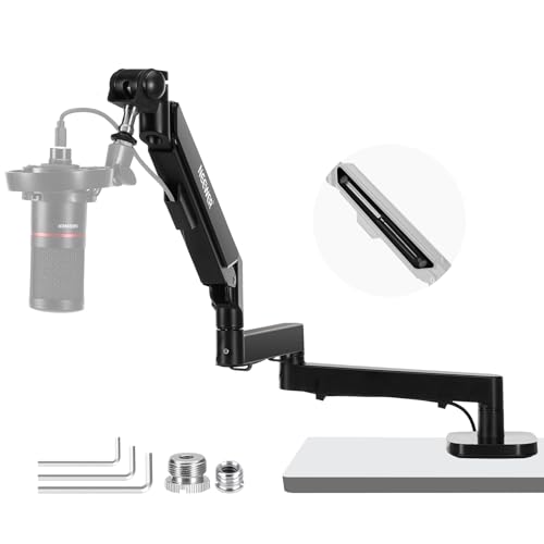 NEEWER Low Profile Mic Arm Desk Mount, 360° Swivel Boom Arm with Pneumatic Damping Adjustable, Cable Management, Compatible with Shure MV7 SM7B Blue Yeti Gaming Streaming Podcast Microphone, MS002 - style: MS002