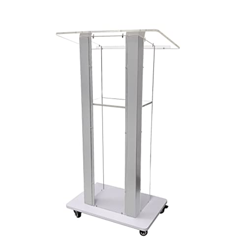 FixtureDisplays® Clear Acrylic Plexiglass Podium Steel Sides Church Pulpit School Lectern Debate Funeral Home Conference 14306NEW-NPF