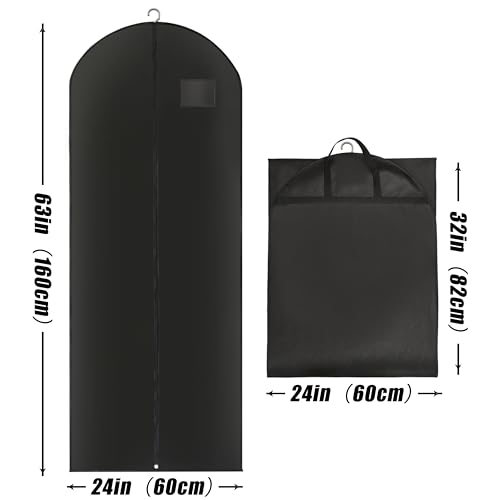 Black Long Dress Garment Bags for Hanging Clothes Travel, Set of 3 Portable Men's Business Travel Suit Bags,Clothes Protector Waterproof for Long Coat, Fur, Mink, Gown (63x23.8 inch) - size: 3 Pcs 63x23.8 In