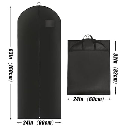 Black Long Dress Garment Bags for Hanging Clothes Travel, Set of 3 Portable Men's Business Travel Suit Bags,Clothes Protector Waterproof for Long Coat, Fur, Mink, Gown (63x23.8 inch) - size: 3 Pcs 63x23.8 In