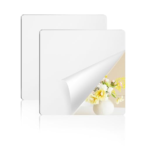 yuntop 2 Pack Self Adhesive Acrylic Mirror, 2MM Flexible Plastic Mirror, Shatterproof PS Frameless Wall Mirror for Bathroom Vanity and Entryway (12 x 12 inch) - size: 12 x 12 inch