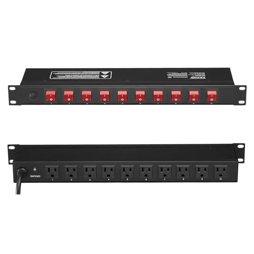 VEVOR 10 Outlet Horizontal 1U Rack Mount PDU Power Strip for Network Server Racks, 10 Individual Led Switches Surge Protection & Overload Protection, 110-125V/15A, with 6ft 14AWG Power Cord - style: 10 Outlet-Individual Switches