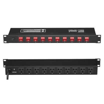 VEVOR 10 Outlet Horizontal 1U Rack Mount PDU Power Strip for Network Server Racks, 10 Individual Led Switches Surge Protection & Overload Protection, 110-125V/15A, with 6ft 14AWG Power Cord - style: 10 Outlet-Individual Switches
