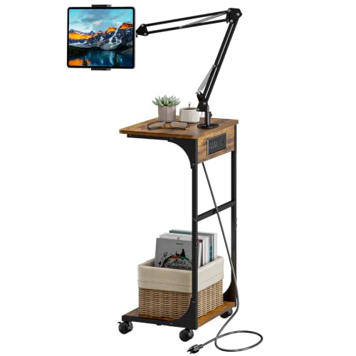Cidaziya Floor Kindle Phone Tablet Stand with Side Table & Charging Station - size: 11.4"D x 15.4"W x 57.5"H