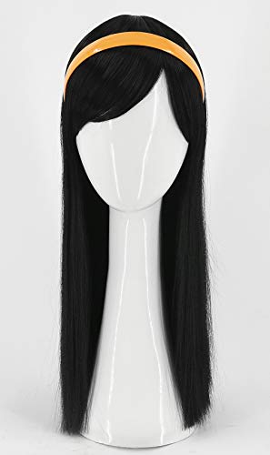 Topcosplay Girls Kids Wigs Black Long Straight Cosplay Halloween Costumes Party Wig with Headband(1849) - color: Black Straight