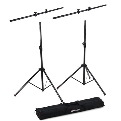 Gator Frameworks Standard Aluminum Speaker Stands with Carry Bag & Lighting Crossbars