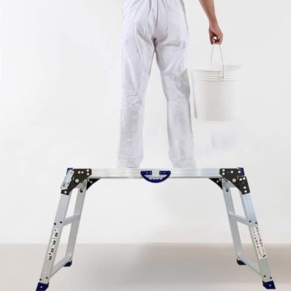 Work Platform 39"x12",50 Gear Adjustable Height 25 to 35 inches Portable Folding Aluminum Step Ladder of Capacity 330 Lbs Heavy Duty | Adjustable Height 25 to 35 inches, Portable Foldable, 330 Lbs Capacity, Heavy Duty,Step Ladder - size: Adjustable 12"(W)