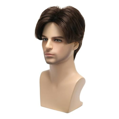 Mens Brown Wig Short Middle Part Straight Synthetic Wigs,Male Wig Daily Cosplay Party Halloween - color: H-Brown