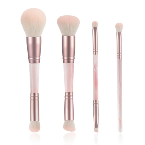 4PCS Pink Dual-Ended Makeup Brushes Set, Professional Foundation Blush Concealer Eyeshadow Kabuki Brush Kit, Soft Vegan Synthetic Bristles for Women - style: Pink 4-piece set