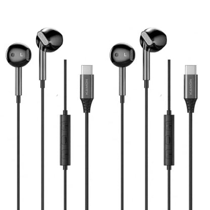 Kamon K66 USB C DAC Earbuds, 14.2mm Dynamic Driver, HD Microphone, 3-Button Volume Control, Semi in-Ear Wired Earphones for iPhone 17/16/15, Samsung Galaxy, Pixel and iPad 1 Pack - color: Black