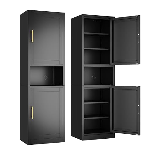 Ckzbx Tall Narrow Storage Cabinet 66.93" H Tall Bathroom Cabinet Metal Pantry Cabinets, 4 Adjustable Shelves for Kitchen, Home Office, Living Room, Dinning Room (20 inches Wide Black) - color: Black, size: 20"W