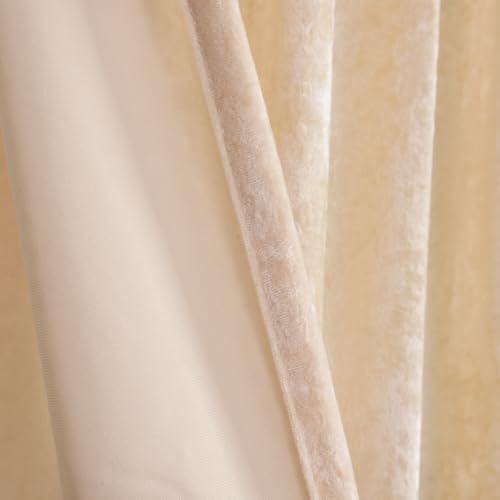 Champagne Crushed Velvet Curtains 96 inch Length- 2 Panels Velvet Living Room Neutural Window Drapes Thermal Insulated Room Darkening Drapery for Bedroom - color: Champagne, size: 52"W x 96"L (Pack of 2)