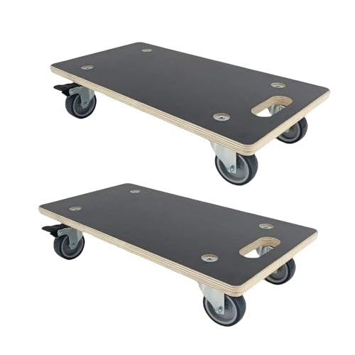 Furniture Dolly 4 Wheels, Furniture Movers, 2 Packs 2200 lb Load Capacity Heavy Duty Wood Dolly, Multifunctional Moving Dolly with 4 Soft Rubber Silent Wheels （2 with Brake+ 2 Without） - size: Rectangle Furniture Dolly with TPR Brake Wheels