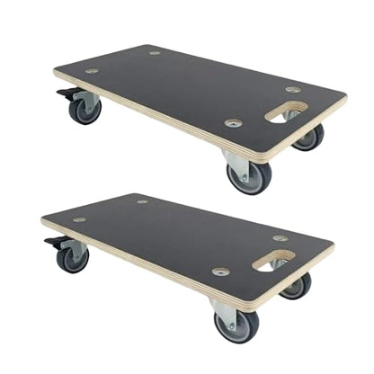 Furniture Dolly 4 Wheels, Furniture Movers, 2 Packs 2200 lb Load Capacity Heavy Duty Wood Dolly, Multifunctional Moving Dolly with 4 Soft Rubber Silent Wheels （2 with Brake+ 2 Without） - size: Rectangle Furniture Dolly with TPR Brake Wheels