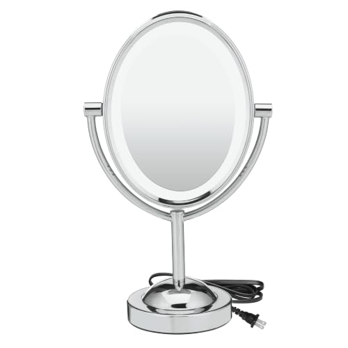 Conair Lighted Makeup Mirror, LED Vanity Mirror, 1X/7X Magnifying Mirror, Double Sided, Corded in Polished Chrome - size: 4.8"L x 8.2"W, style: Line Cord