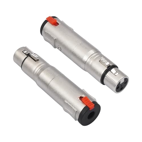 1/4 TRS 6.35mm AUX Female to XLR 3-Pin Adapter XLR Female 2Pcs, Silvery with Lock Converter Plug Cable Connector，Nickel Plated Zinc Alloy Shell, All Copper Pin Socket - color: Silvery