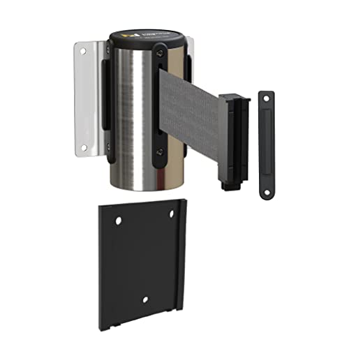 Montour Line WM115 Wall Mounted Retractable Belt Barrier with Standard Belt End, Removable Mount, Polished Stainless Steel Casing (8.5 ft Dark Grey Belt) - color: Dark Grey, size: 8.5 ft