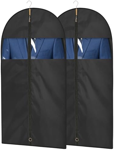 Garment Bags for Hanging Clothes, 43" Suit Bags for Closet Storage & Travel, 2-Pack Garment Covers with Clear Window, Foldable Clothing Bags for Suits, Jackets & Shirts (Black) - size: 43''- 2 Pack
