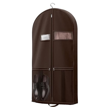 Lazebox 43" Travel Garment Bag with Accessories Zipper Pocket, Heavy Duty Suit Bag for Suits, Tuxedos, Dresses, Coats, Brown, 1 pack - size: 43inch-1 pack-Brown